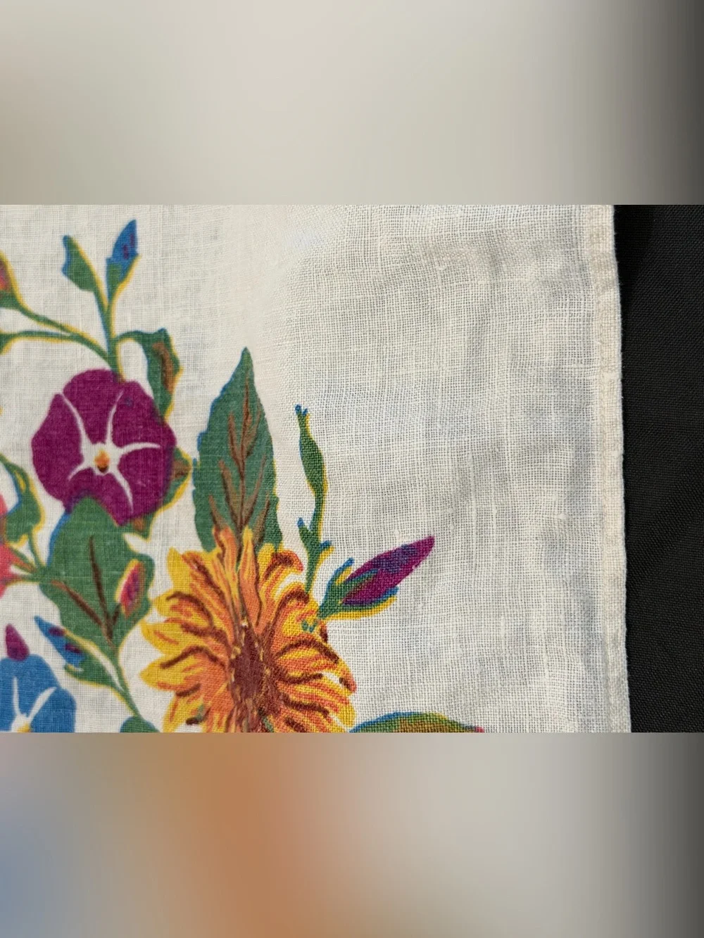 Vintage Printed Linen Tablecloth with Sunflower, Morning Glory & Bee Print